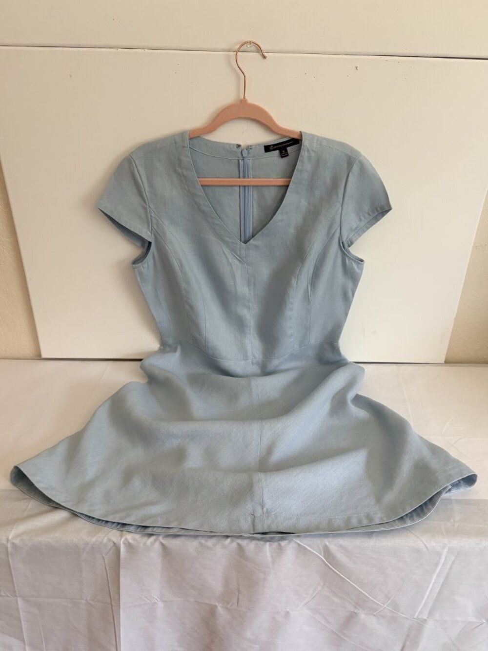 Brooks Brothers Women’s 100% Linen A-Line Dress Light Blue Cap Sleeves Size 12